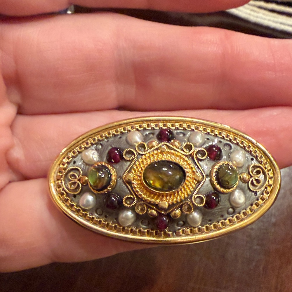 Michael Golan Elegant Gold and Silver Brooch with Gem Accents